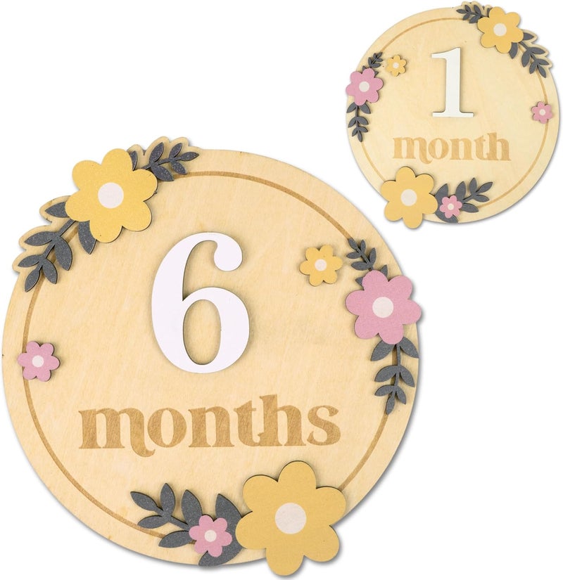 HONOCOOLS Store Baby Monthly Milestone Cards - Wooden Monthly Milestone Discs - Newborn Photography Props to Document Your Baby´s Growth - Baby Announcement Sign (B07) - Image 1